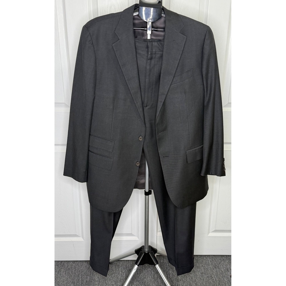 Polo Ralph Lauren Suit 42L Made Italy 100% Virgin Wool Charcoal Gray Vintage